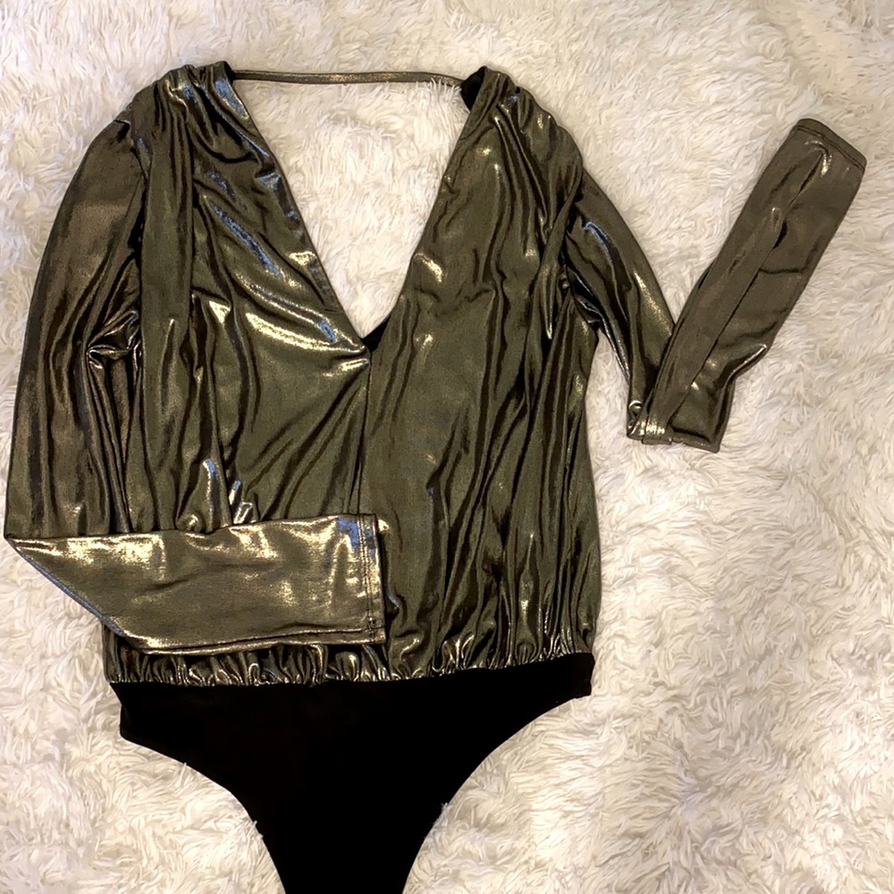 Express metallic gold thong bodysuit